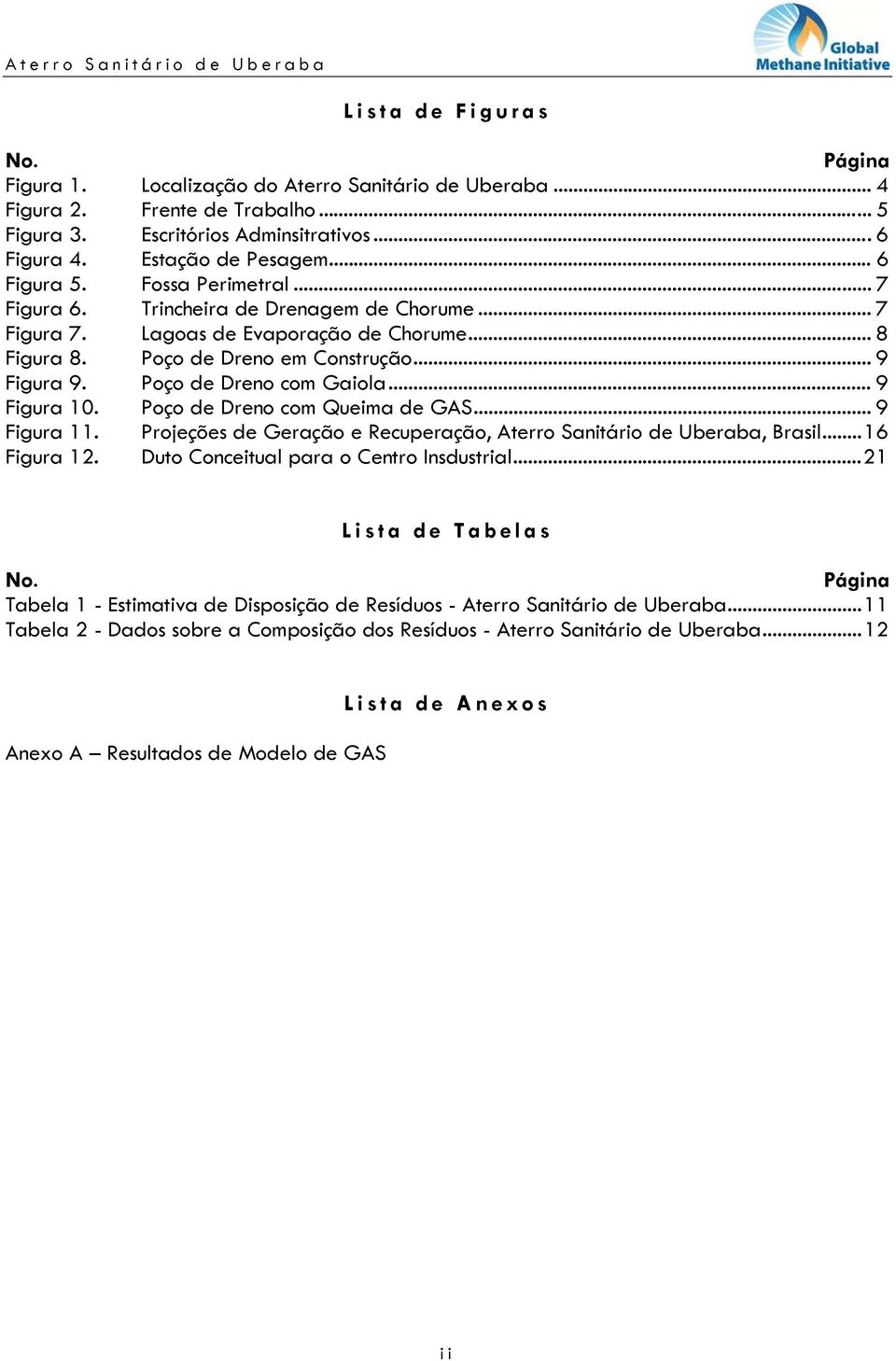 Poço de Dreno com Gaiola... 9 Figura 10. Poço de Dreno com Queima de GAS... 9 Figura 11. Projeções de Geração e Recuperação, Aterro Sanitário de Uberaba, Brasil... 16 Figura 12.