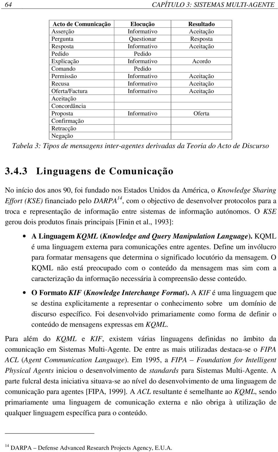 Retracção Negação Tabela 3: Tipos de mensagens inter-agentes derivadas da Teoria do Acto de Discurso 3.4.