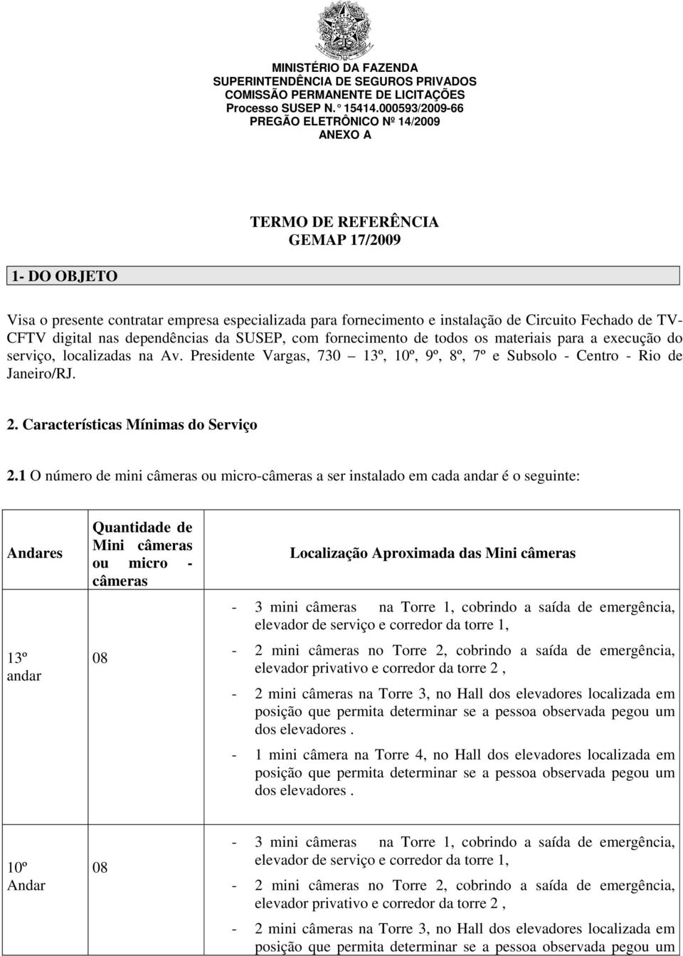 Características Mínimas do Serviço 2.