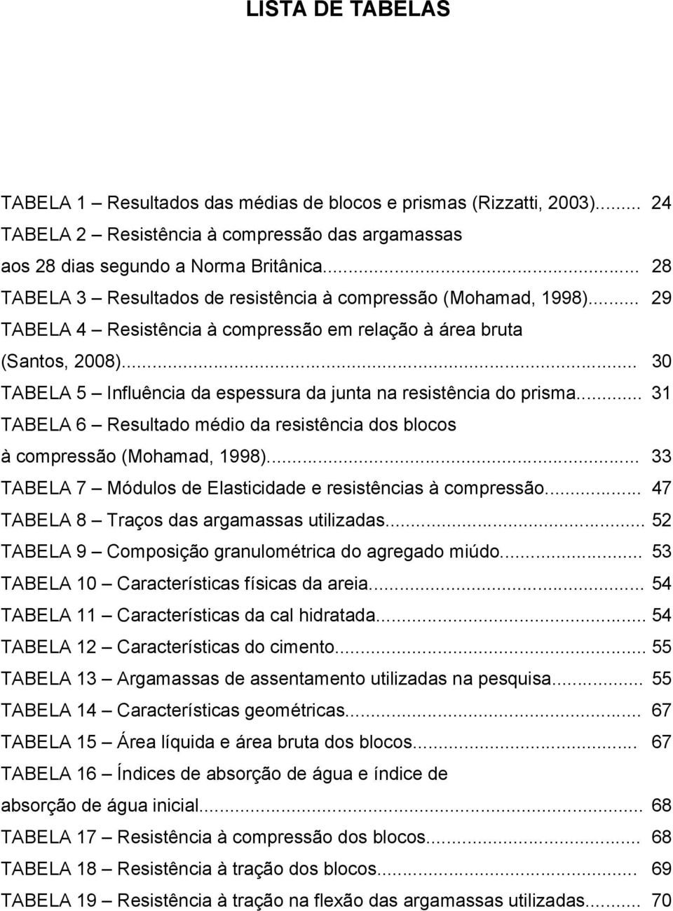 .. 30 TABELA 5 Influência da espessura da junta na resistência do prisma... 31 TABELA 6 Resultado médio da resistência dos blocos à compressão (Mohamad, 1998).