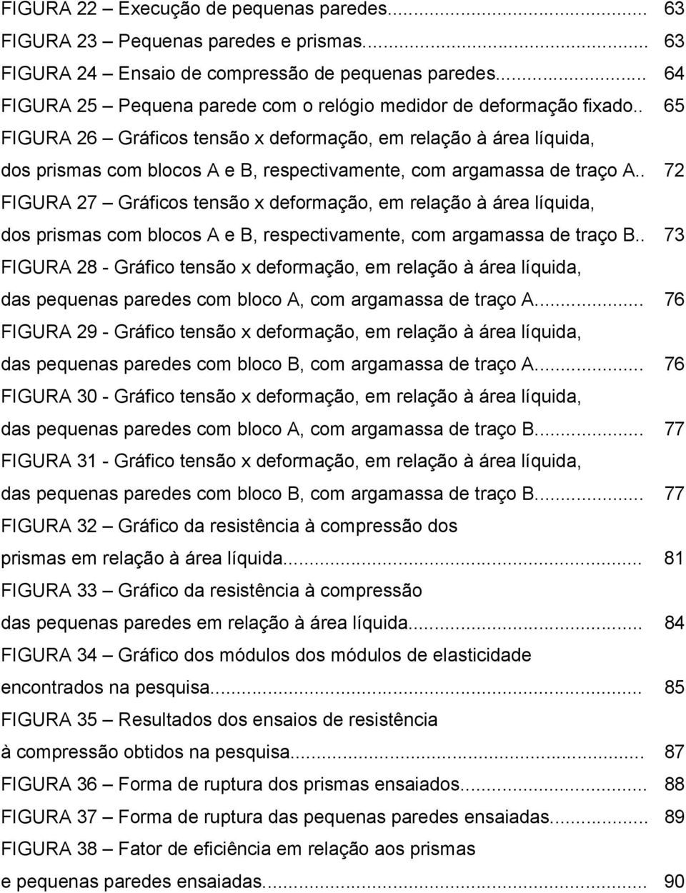 . 65 FIGURA 26 Gráficos tensão x deformação, em relação à área líquida, dos prismas com blocos A e B, respectivamente, com argamassa de traço A.