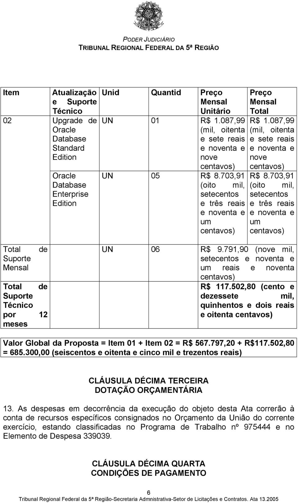 087,99 (mil, oitenta e sete reais e noventa e nove R$ 8.703,91 (oito mil, setecentos e três reais e noventa e um UN 06 R$ 9.791,90 (nove mil, setecentos e noventa e um reais e noventa R$ 117.