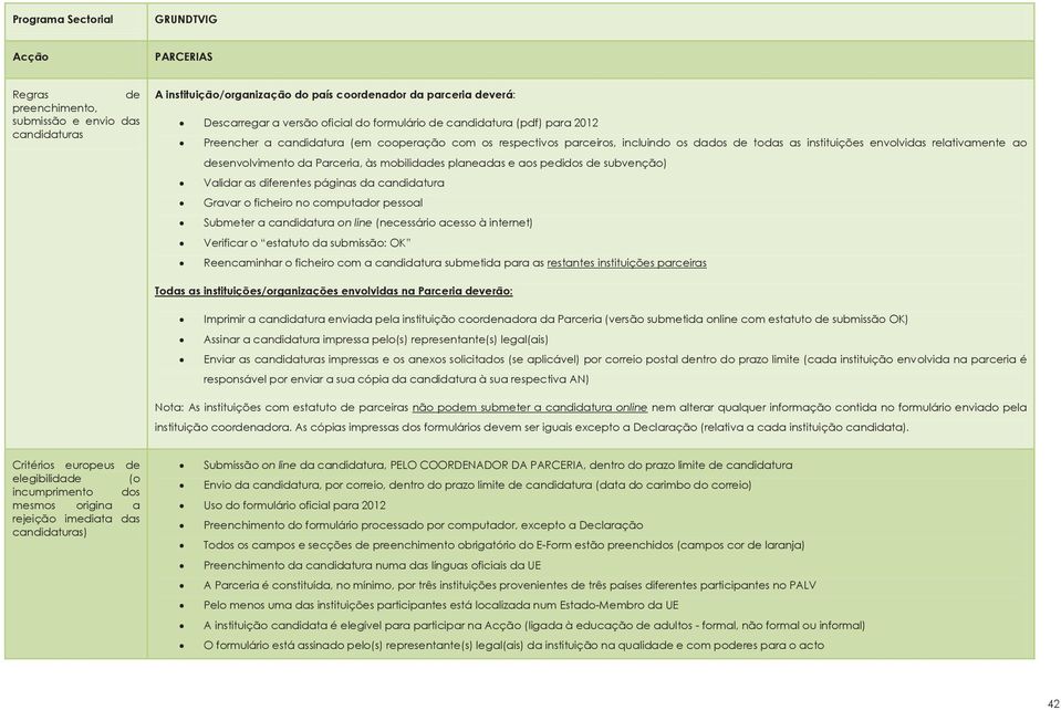 desenvolvimento da Parceria, às mobilidades planeadas e aos pedidos de subvenção) Validar as diferentes páginas da candidatura Gravar o ficheiro no computador pessoal Submeter a candidatura on line