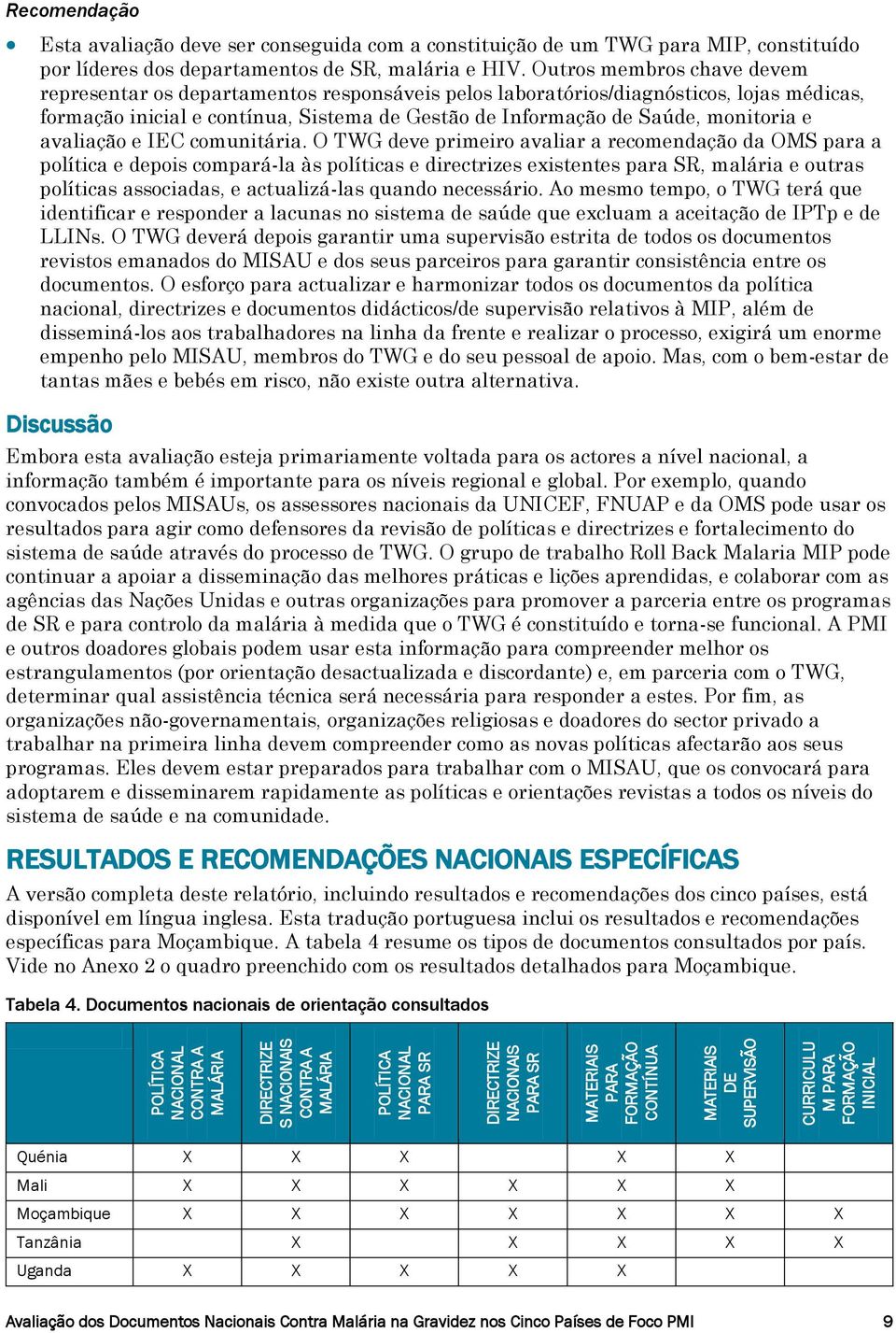 Outros membros chave devem representar os departamentos responsáveis pelos laboratórios/diagnósticos, lojas médicas, formação inicial e contínua, Sistema de Gestão de Informação de Saúde, monitoria e