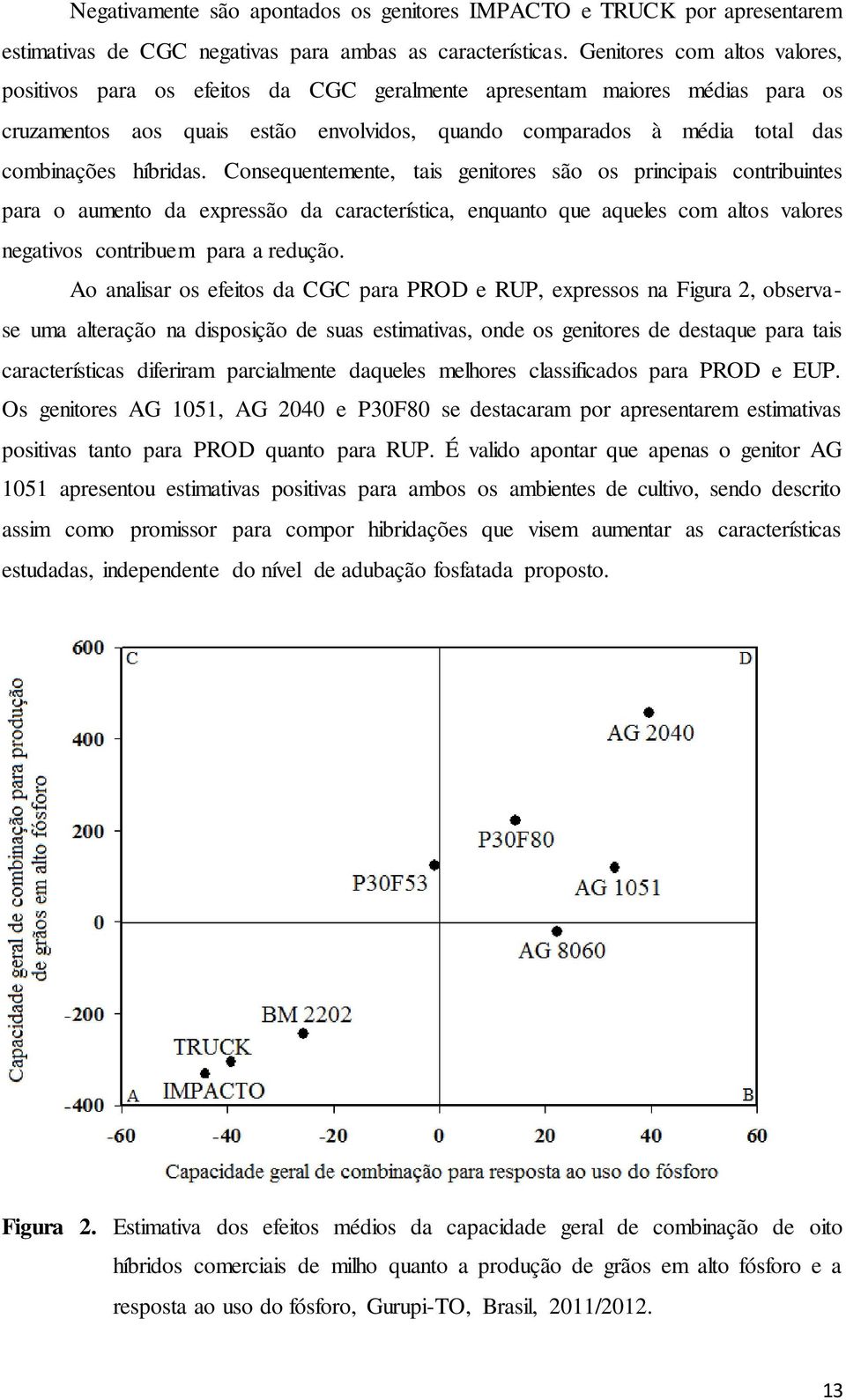 híbridas. Consequentemente, tais genitores são os principais contribuintes para o aumento da expressão da característica, enquanto que aqueles com altos valores negativos contribuem para a redução.