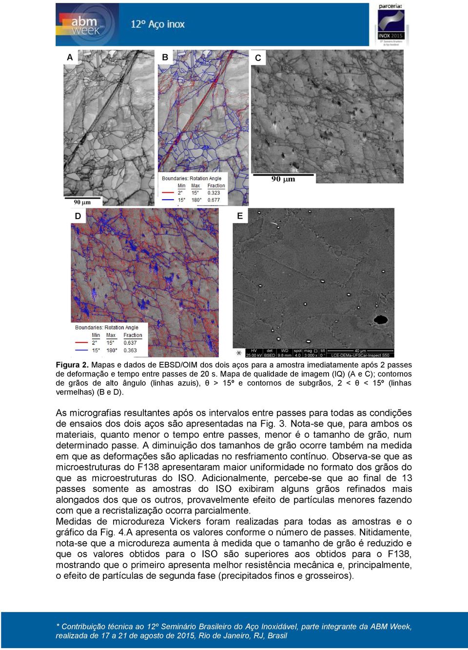 As micrografias resultantes após os intervalos entre passes para todas as condições de ensaios dos dois aços são apresentadas na Fig. 3.