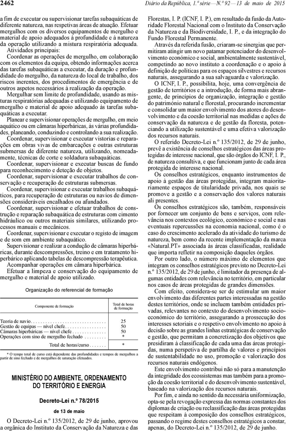 Atividades principais: Coordenar as operações de mergulho, em colaboração com os elementos da equipa, obtendo informações acerca das tarefas subaquáticas a executar, da duração e profundidade do