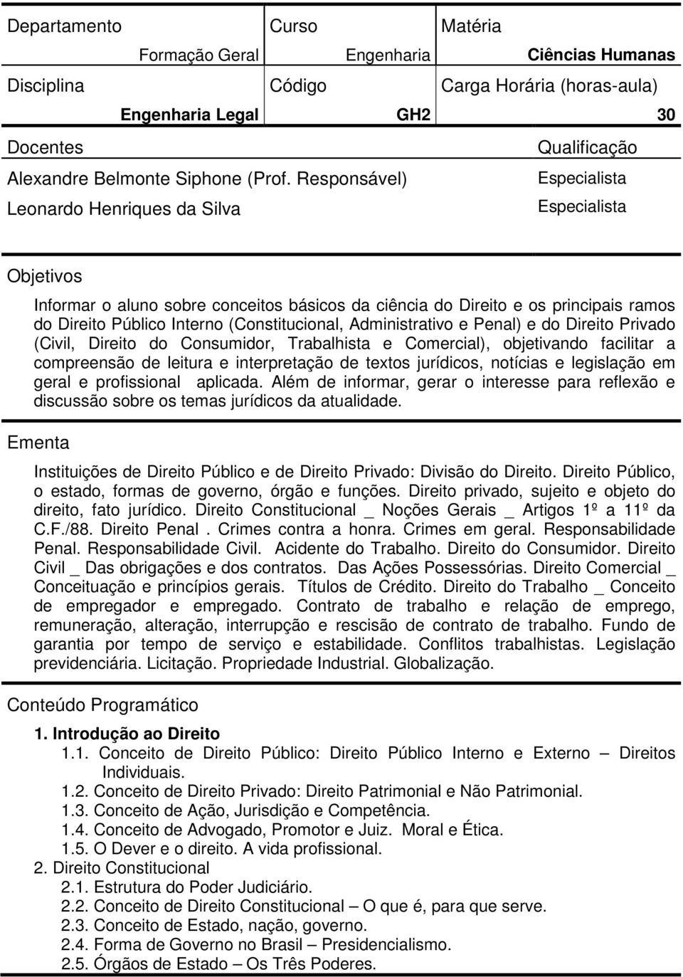 Direito e os principais ramos do Direito Público Interno (Constitucional, Administrativo e Penal) e do Direito Privado (Civil, Direito do Consumidor, Trabalhista e Comercial), objetivando facilitar a