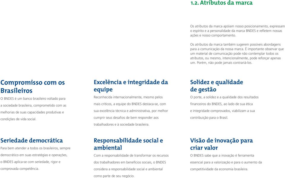 É importante observar que um material de comunicação pode não contemplar todos os atributos, ou mesmo, intencionalmente, pode reforçar apenas um. Porém, não pode jamais contrariá-los.