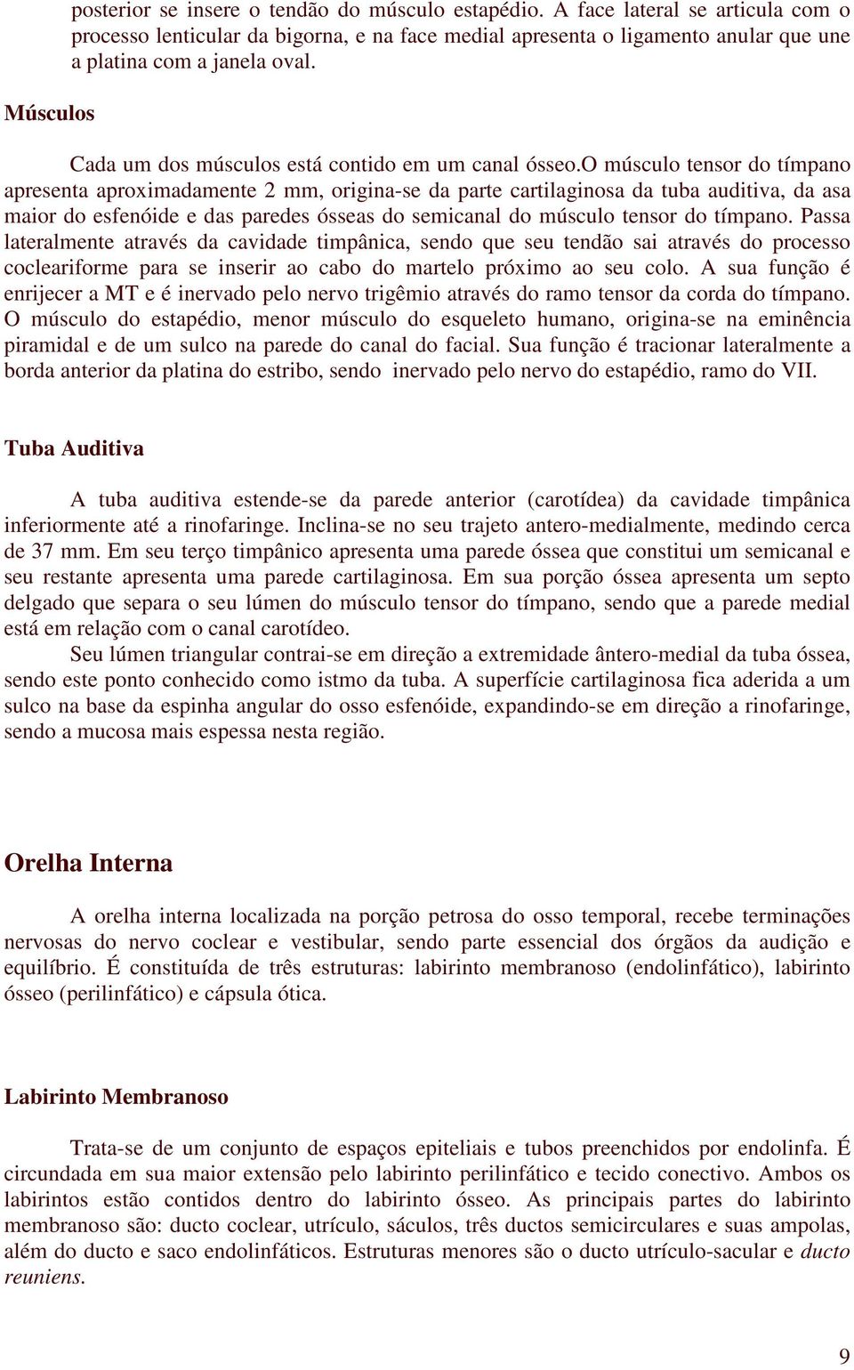 o músculo tensor do tímpano apresenta aproximadamente 2 mm, origina-se da parte cartilaginosa da tuba auditiva, da asa maior do esfenóide e das paredes ósseas do semicanal do músculo tensor do