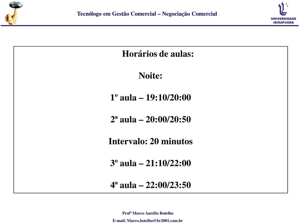 20:00/20:50 Intervalo: 20