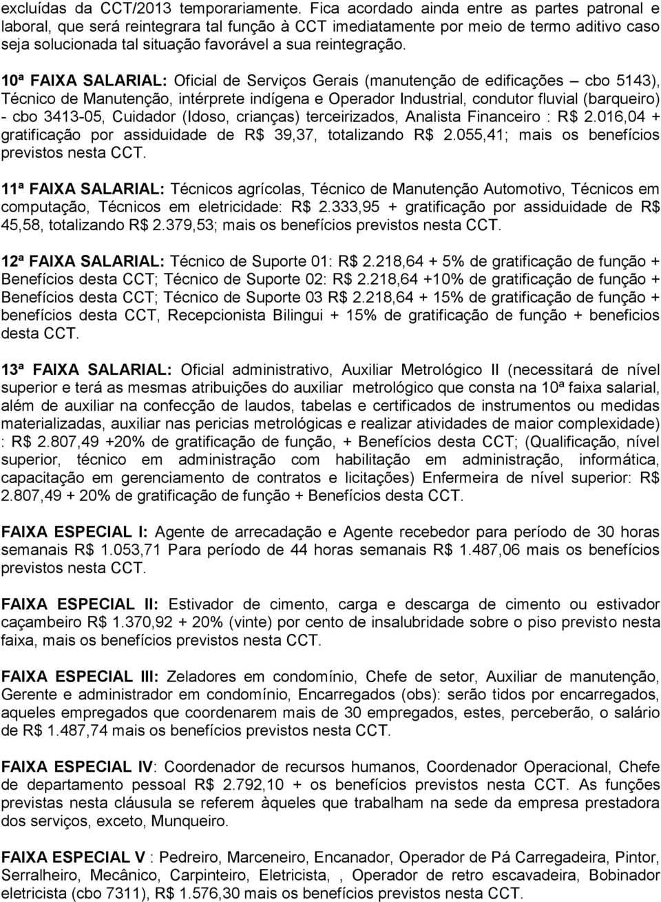 10ª FAIXA SALARIAL: Oficial de Serviços Gerais (manutenção de edificações cbo 5143), Técnico de Manutenção, intérprete indígena e Operador Industrial, condutor fluvial (barqueiro) - cbo 3413-05,