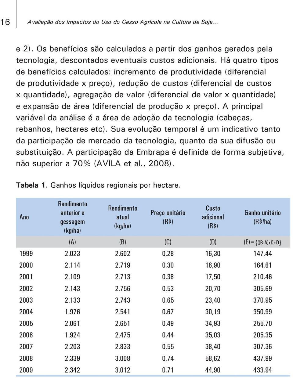 de valor x quantidade) e expansão de área (diferencial de produção x preço). A principal variável da análise é a área de adoção da tecnologia (cabeças, rebanhos, hectares etc).