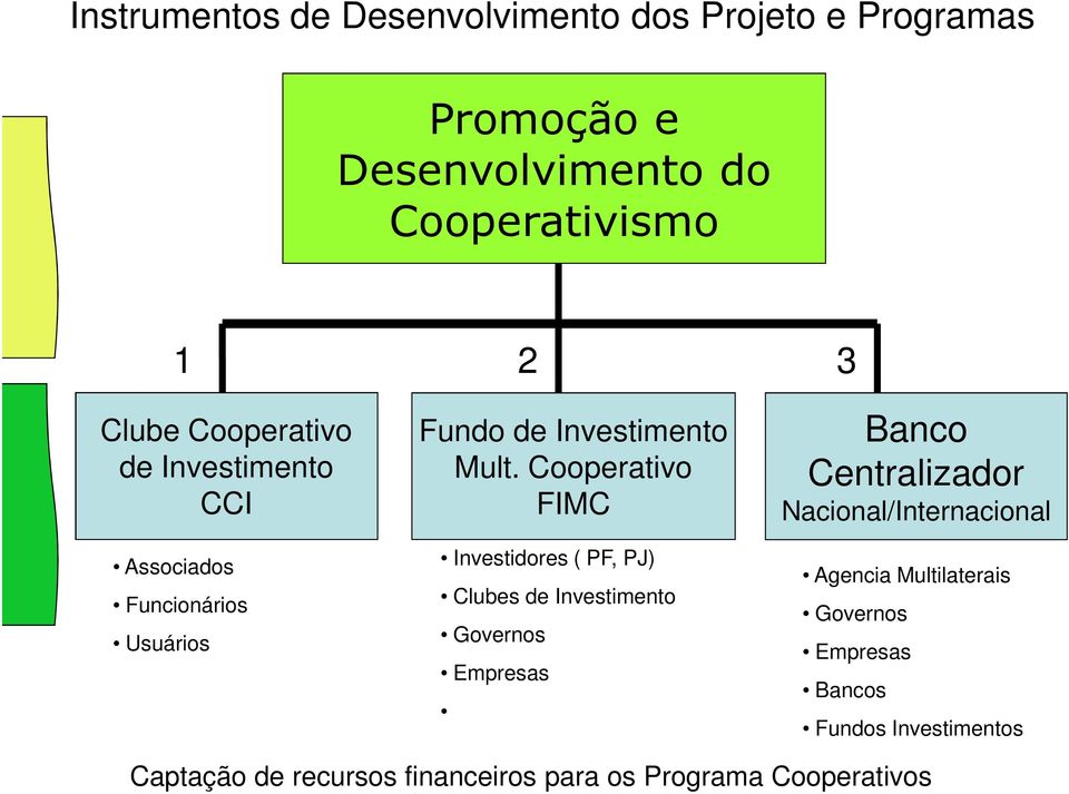Cooperativo FIMC Investidores ( PF, PJ) Clubes de Investimento Governos Empresas Banco Centralizador
