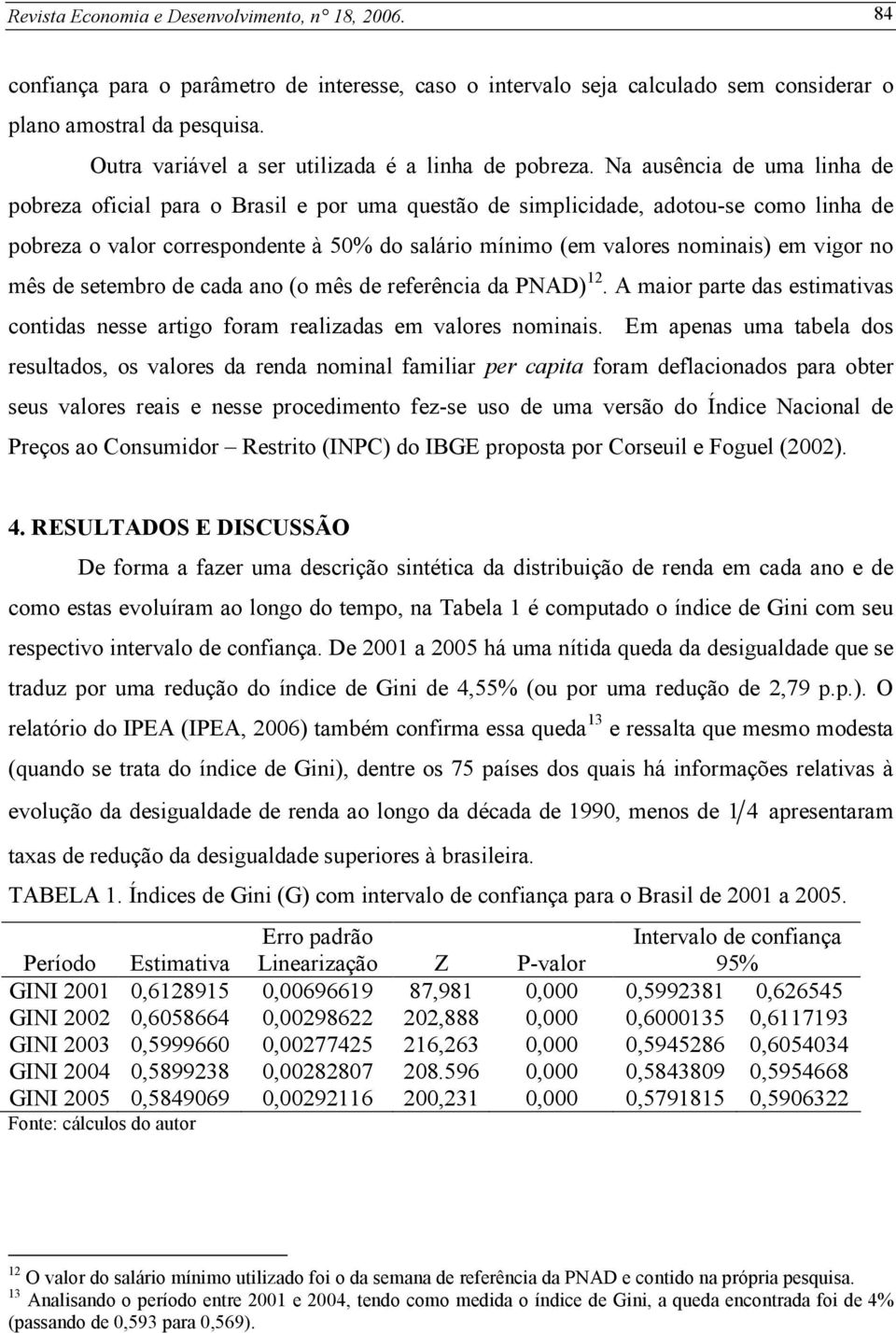 Na ausência de uma linha de pobreza oficial para o Brasil e por uma questão de simplicidade, adotou-se como linha de pobreza o valor correspondente à 50% do salário mínimo (em valores nominais) em