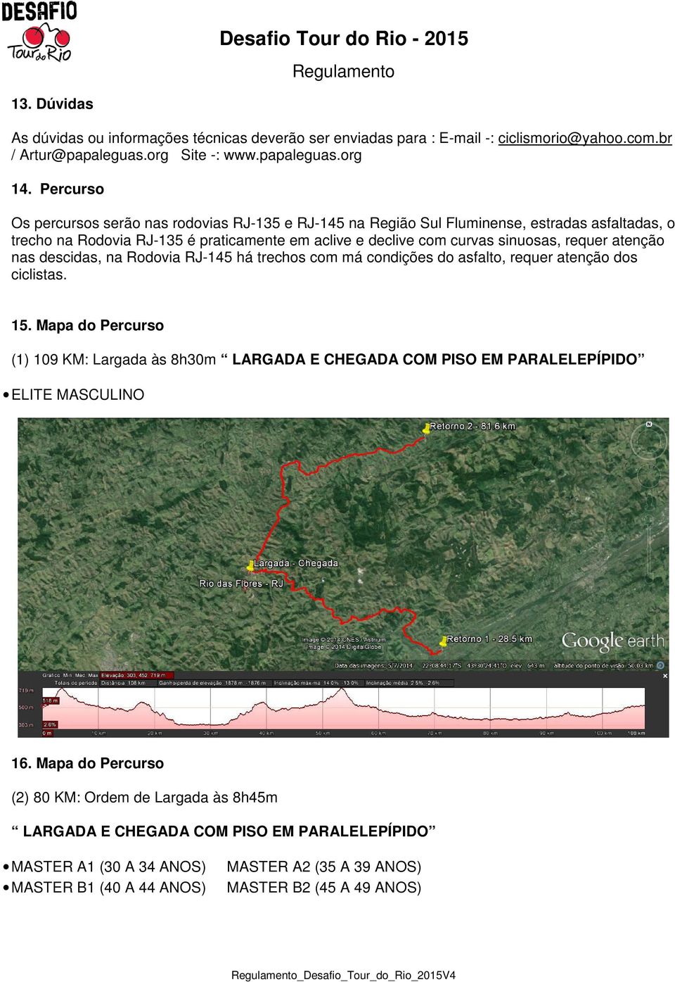 atenção nas descidas, na Rodovia RJ-145 há trechos com má condições do asfalto, requer atenção dos ciclistas. 15.