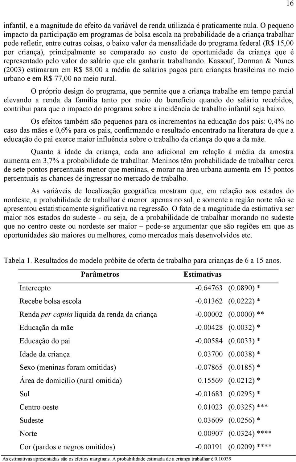 por criança), principalmente se comparado ao custo de oportunidade da criança que é representado pelo valor do salário que ela ganharia trabalhando.