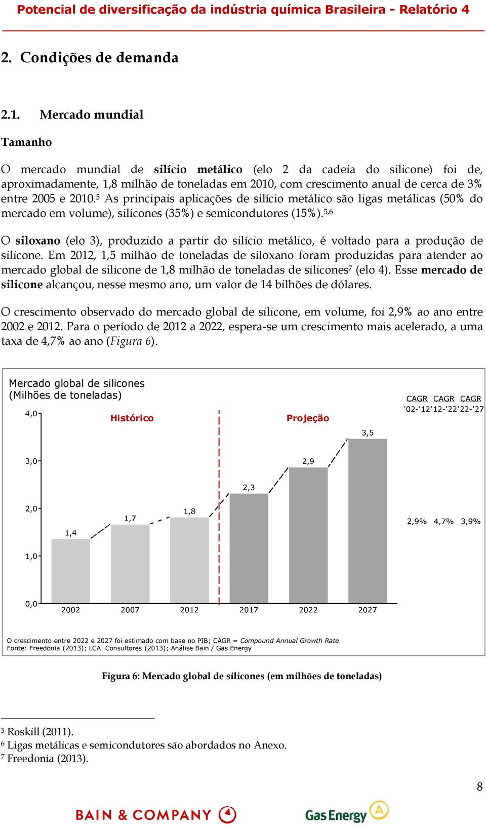 2010. 5 As principais aplicações de silício metálico são ligas metálicas (50% do mercado em volume), silicones (35%) e semicondutores (15%).