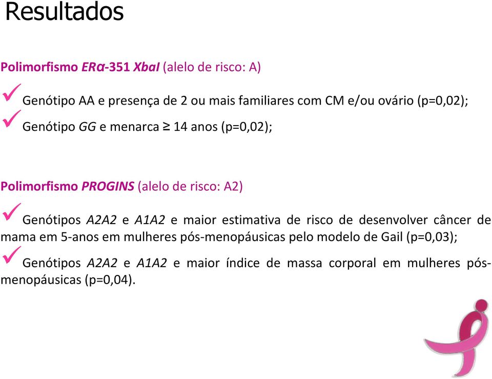 A2A2 e A1A2 e maior estimativa de risco de desenvolver câncer de mama em 5-anos em mulheres pós-menopáusicas pelo