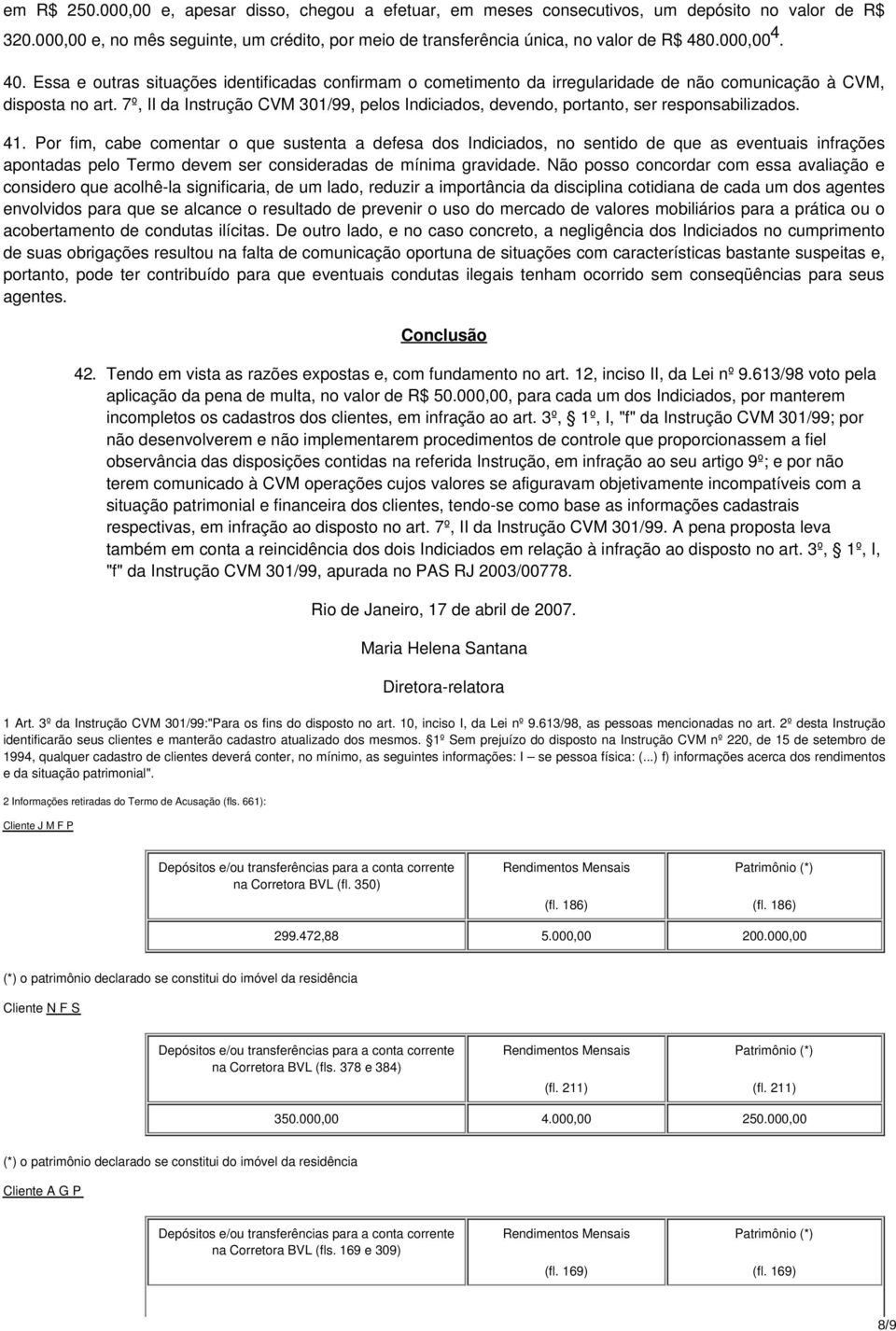 7º, II da Instrução CVM 301/99, pelos Indiciados, devendo, portanto, ser responsabilizados. 41.