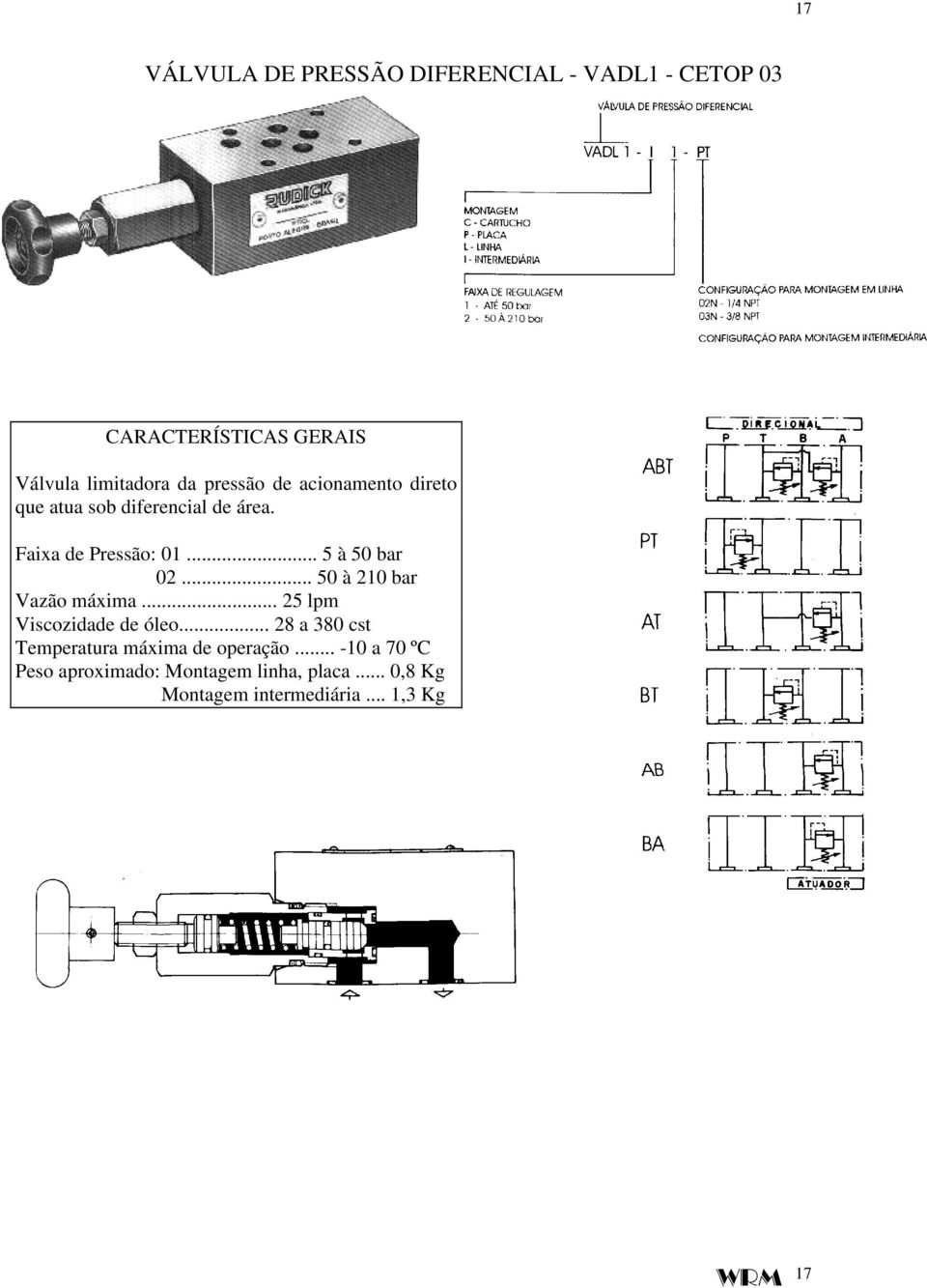 .. 50 à 210 bar Vazão máxima... 25 lpm Viscozidade de óleo.