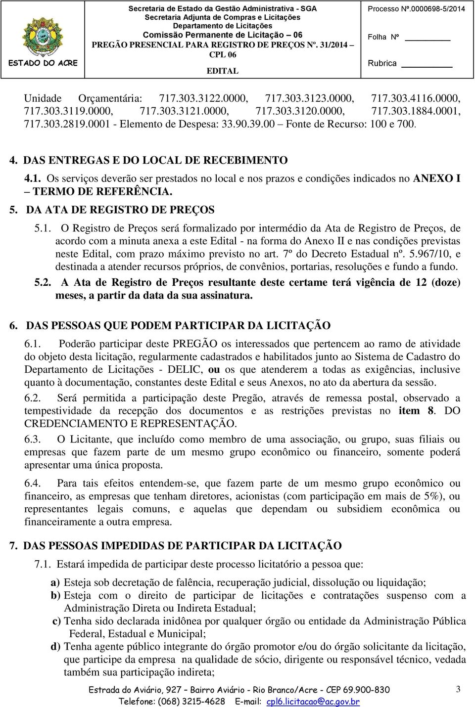 DA ATA DE REGISTRO DE PREÇOS 5.1.