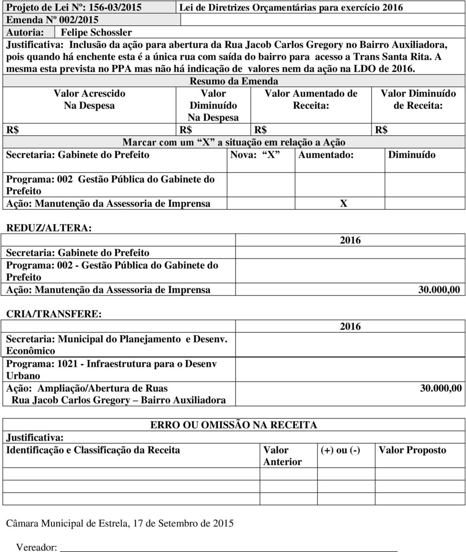 Acrescido Aumentado de Secretaria: Gabinete do Nova: Aumentado: Programa: 002 Gestão Pública do Gabinete do Manutenção da Assessoria de Imprensa Secretaria: Gabinete do Programa: 002 - Gestão Pública