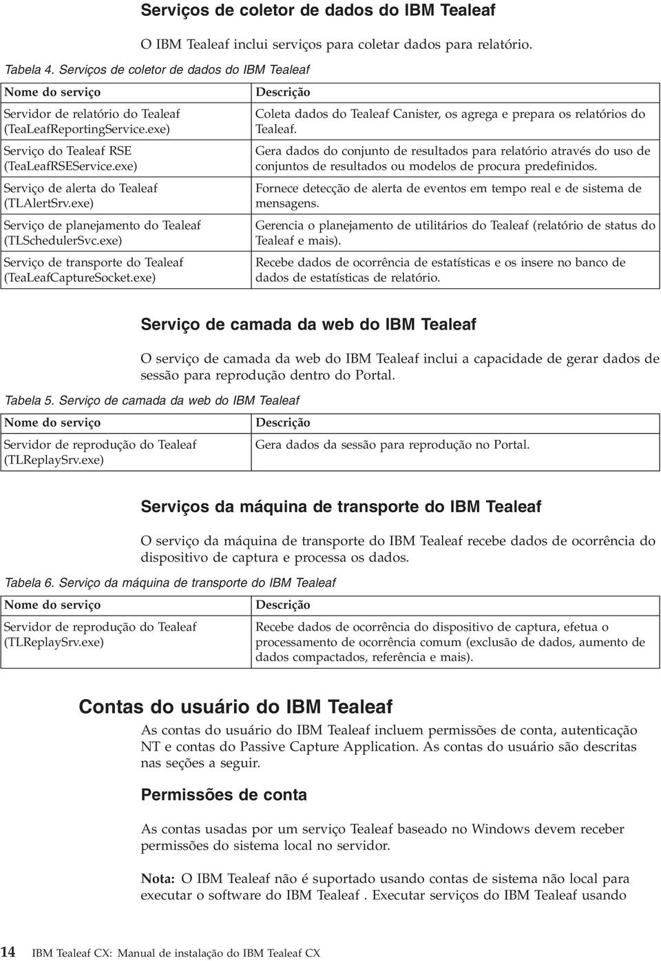 exe) Seriço de alerta do Tealeaf (TLAlertSr.exe) Seriço de planejamento do Tealeaf (TLSchedulerSc.exe) Seriço de transporte do Tealeaf (TeaLeafCaptureSocket.