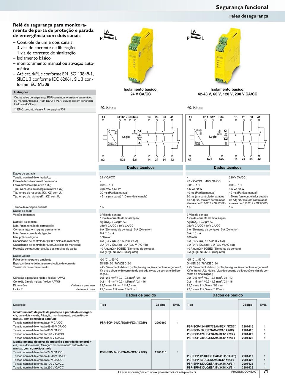 4/ e conforme EN ISO 3849-, SIC 3 conforme IEC 606, SI 3 conforme IEC 6508 Outros relés de segurança SR com monitoramento automático ou manual tivação (SR-ES4 e SR-ESM4) podem ser encontrados no