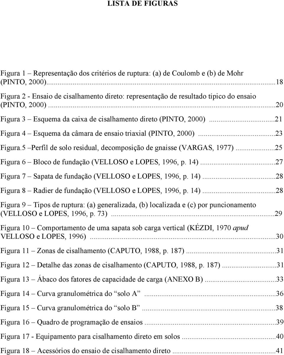 ..21 Figura 4 Esquema da câmara de ensaio triaxial (PINTO, 2000)...23 Figura.5 Perfil de solo residual, decomposição de gnaisse (VARGAS, 1977)...25 Figura 6 Bloco de fundação (VELLOSO e LOPES, 1996, p.