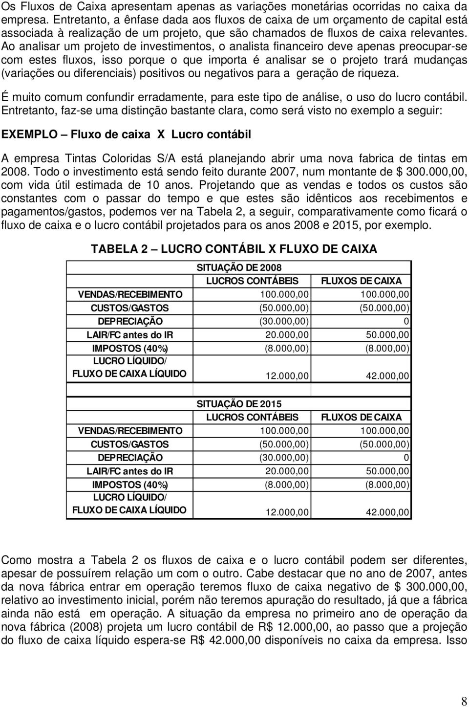 Ao analisar um projeto de investimentos, o analista financeiro deve apenas preocupar-se com estes fluxos, isso porque o que importa é analisar se o projeto trará mudanças (variações ou diferenciais)