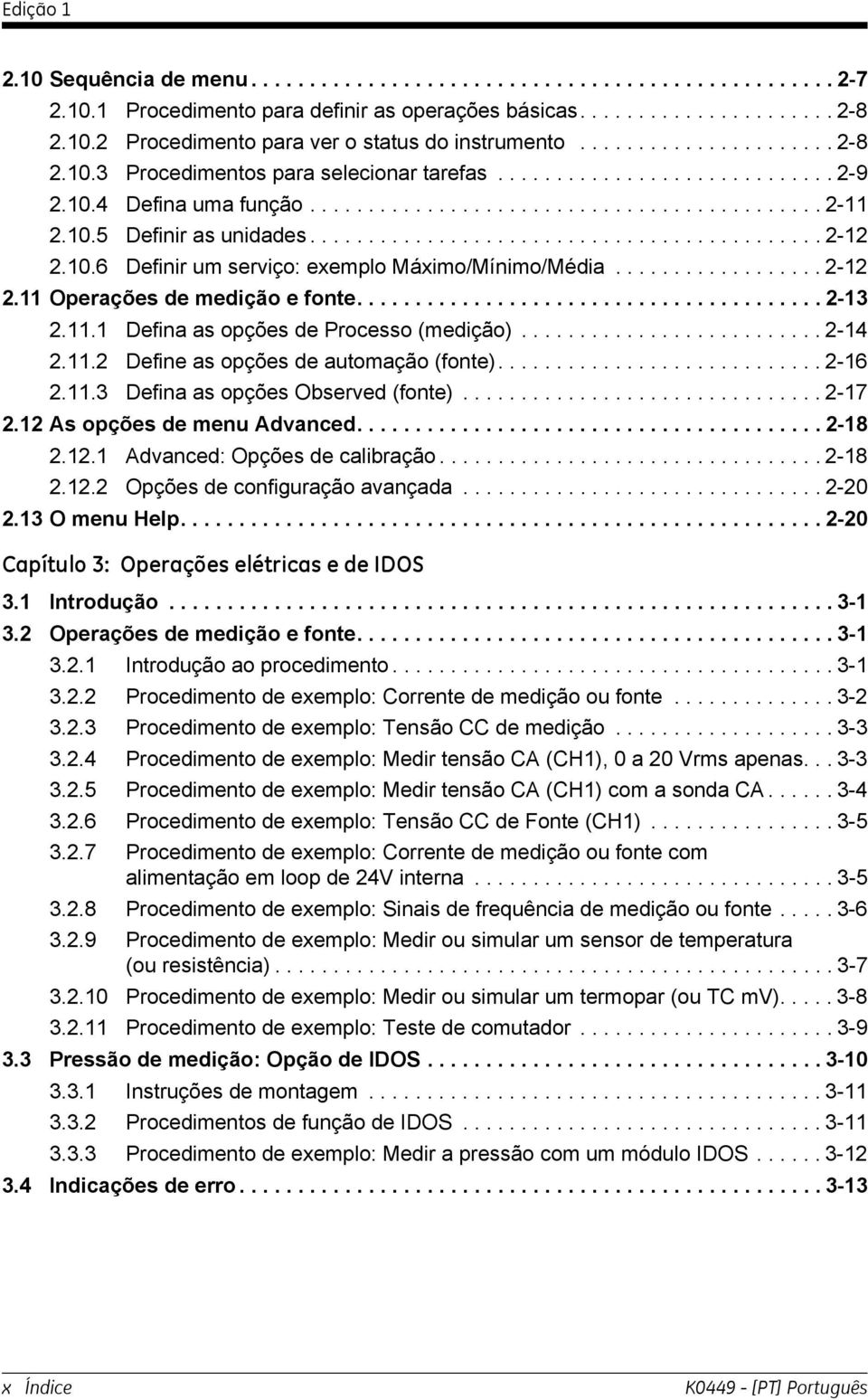 ................. -. Operações de medição e fonte........................................ -.. Defina as opções de Processo (medição).......................... -4.