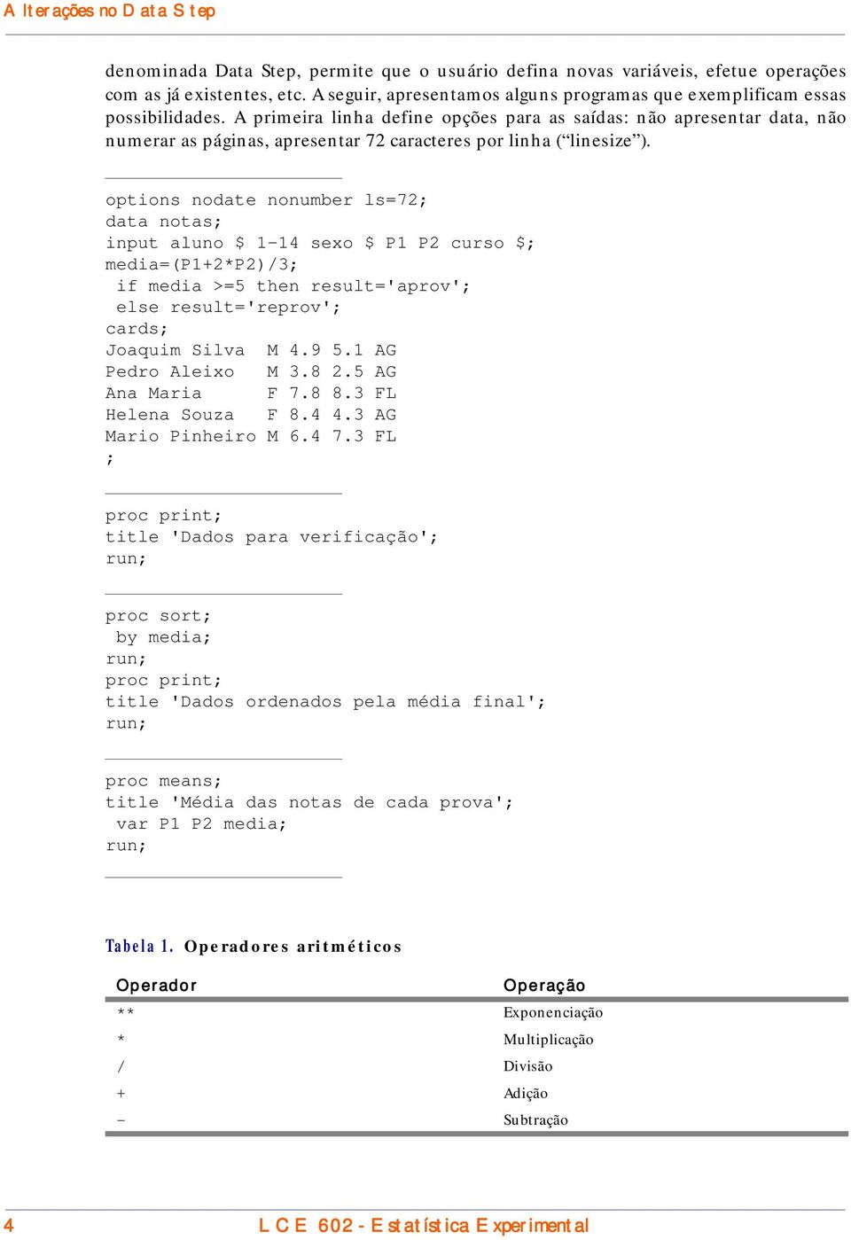 A primeira linha define opções para as saídas: não apresentar data, não numerar as páginas, apresentar 72 caracteres por linha ( linesize ).