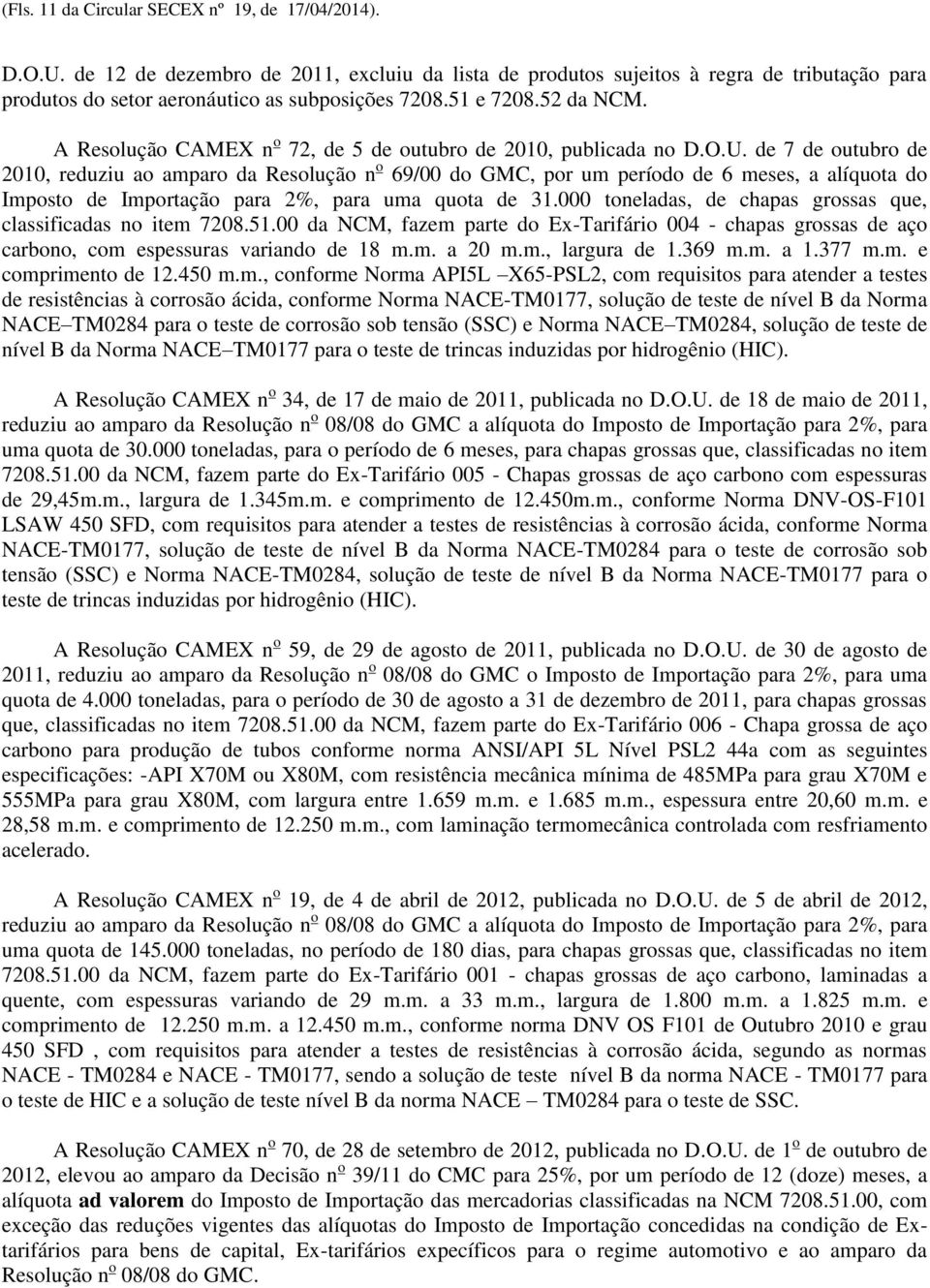 de 7 de outubro de 2010, reduziu ao amparo da Resolução n o 69/00 do GMC, por um período de 6 meses, a alíquota do Imposto de Importação para 2%, para uma quota de 31.