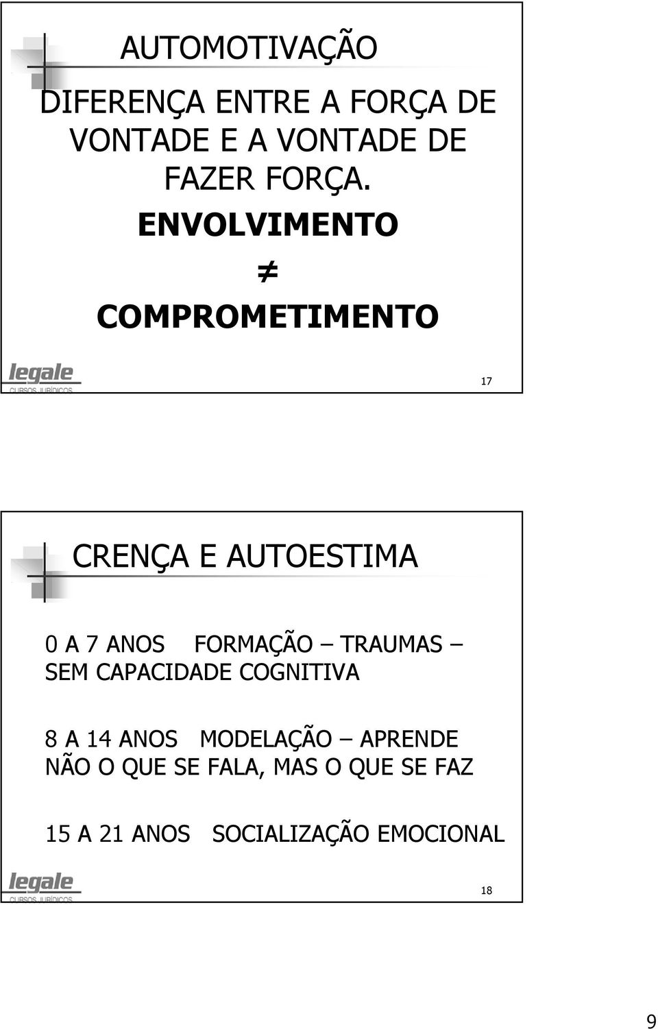 ENVOLVIMENTO COMPROMETIMENTO 17 CRENÇA E AUTOESTIMA 0 A 7 ANOS FORMAÇÃO