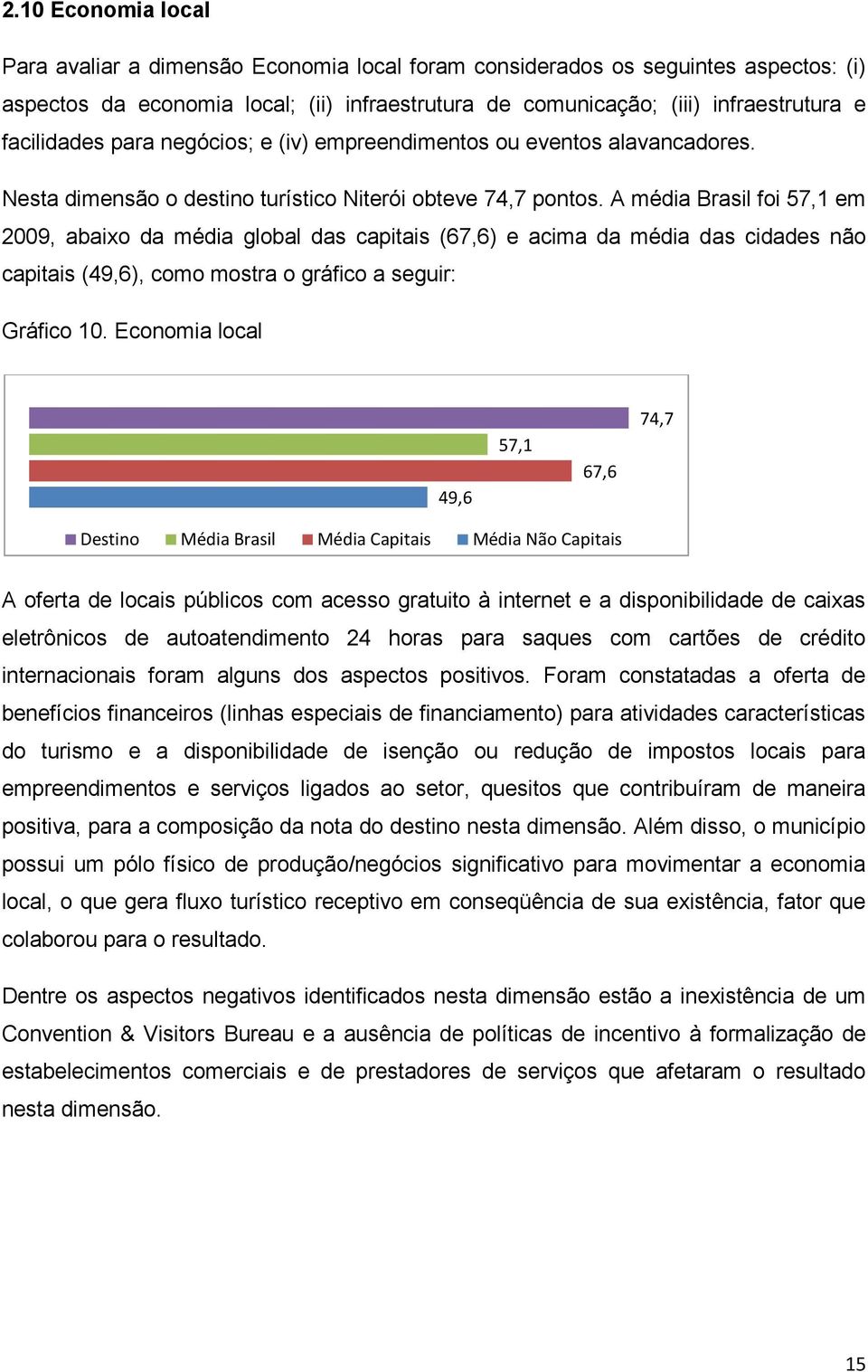 A média Brasil foi 57,1 em 2009, abaixo da média global das capitais (67,6) e acima da média das cidades não capitais (49,6), como mostra o gráfico a seguir: Gráfico 10.