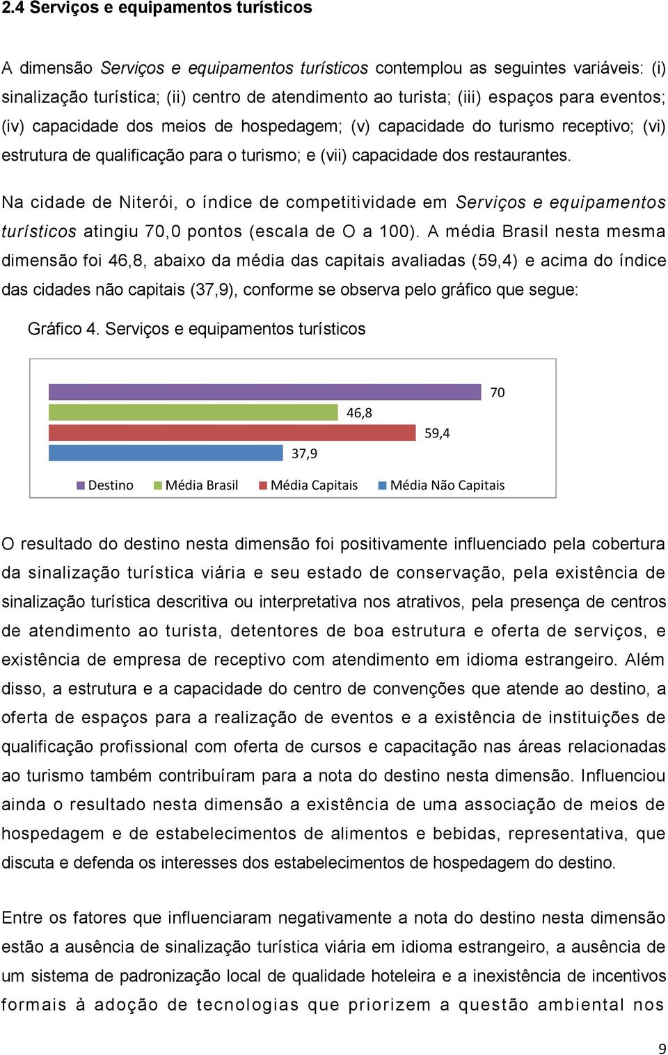 Na cidade de Niterói, o índice de competitividade em Serviços e equipamentos turísticos atingiu 70,0 pontos (escala de O a 100).
