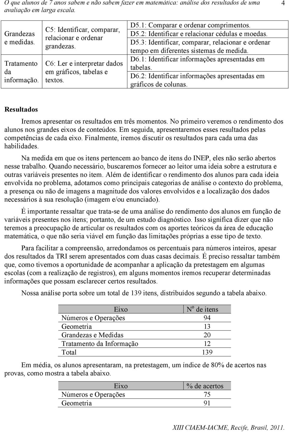 1: Identificar informações apresentadas em tabelas. D6.2: Identificar informações apresentadas em gráficos de colunas. Resultados Iremos apresentar os resultados em três momentos.