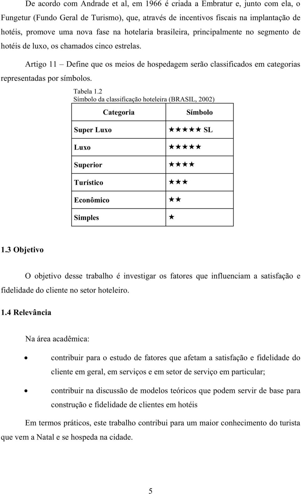 Artigo 11 Define que os meios de hospedagem serão classificados em categorias representadas por símbolos. Tabela 1.