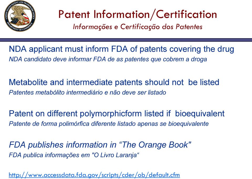 deve ser listado Patent on different polymorphicform listed if bioequivalent Patente de forma polimórfica diferente listado apenas se bioequivalente