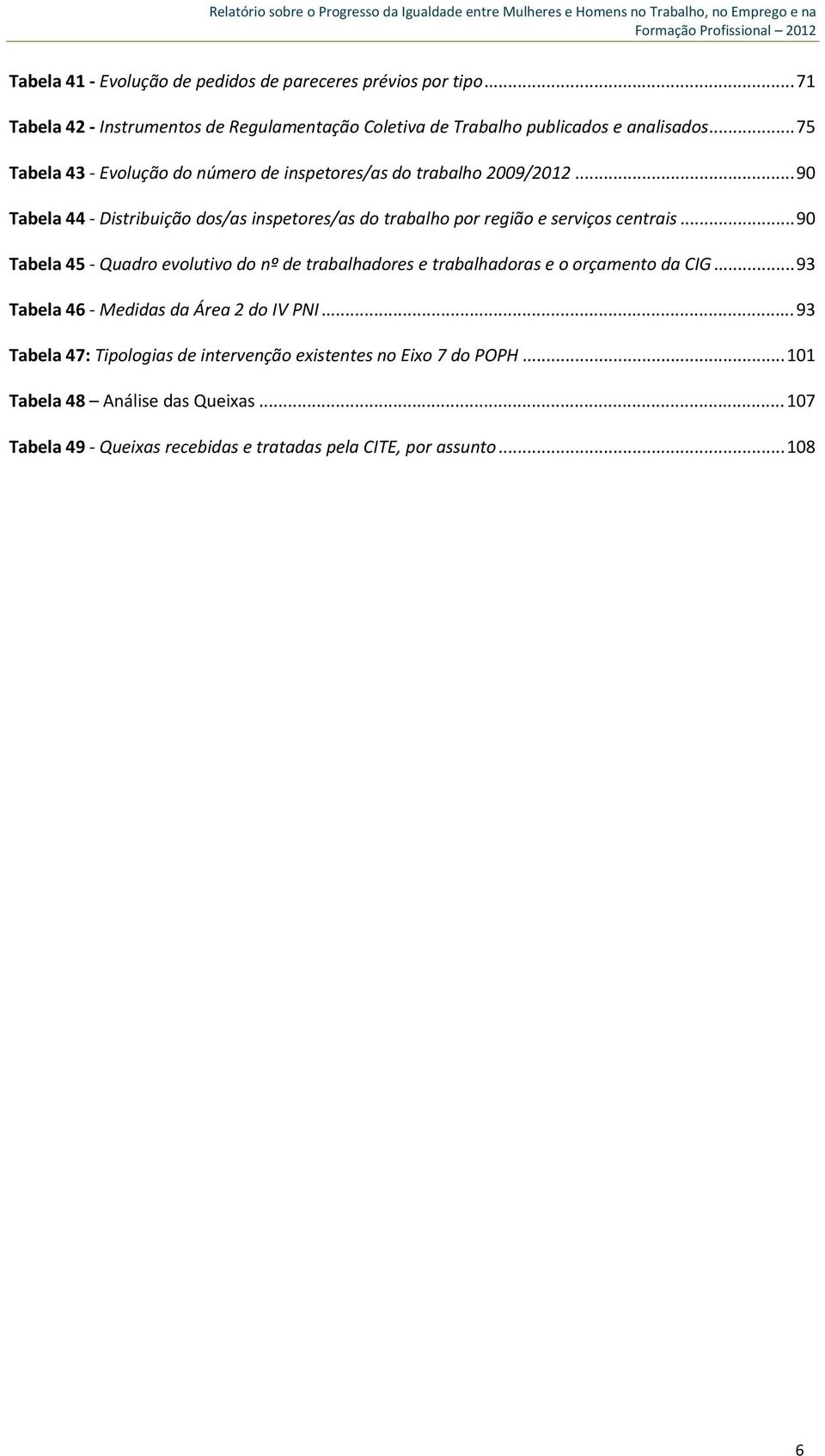 .. 90 Tabela 44 Distribuição dos/as inspetores/as do trabalho por região e serviços centrais.