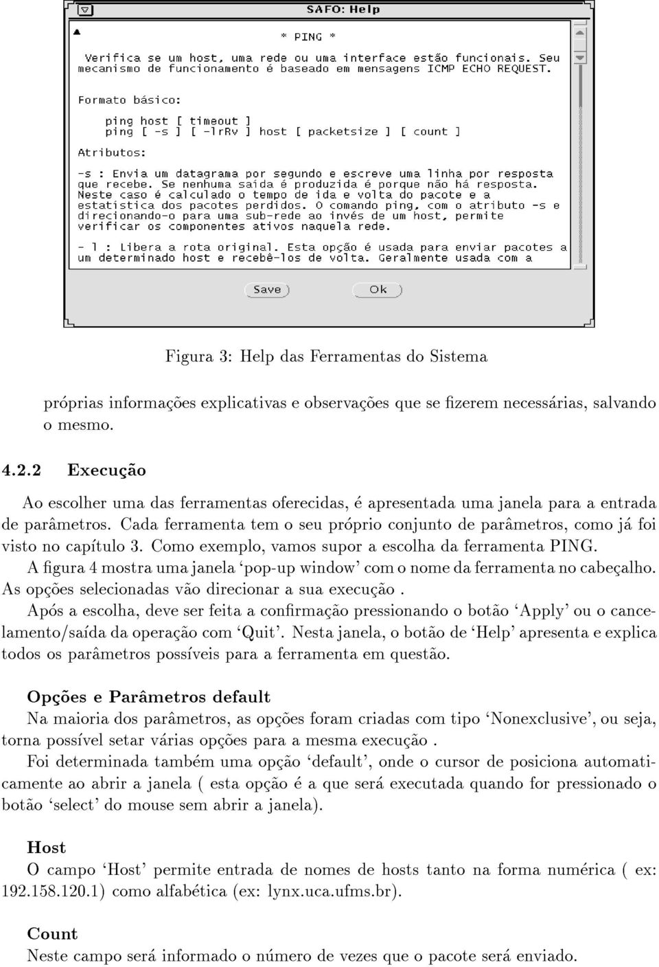 Cada ferramenta tem o seu proprio conjunto de par^ametros, como ja foi visto no captulo 3. Como exemplo, vamos supor a escolha da ferramenta PING.