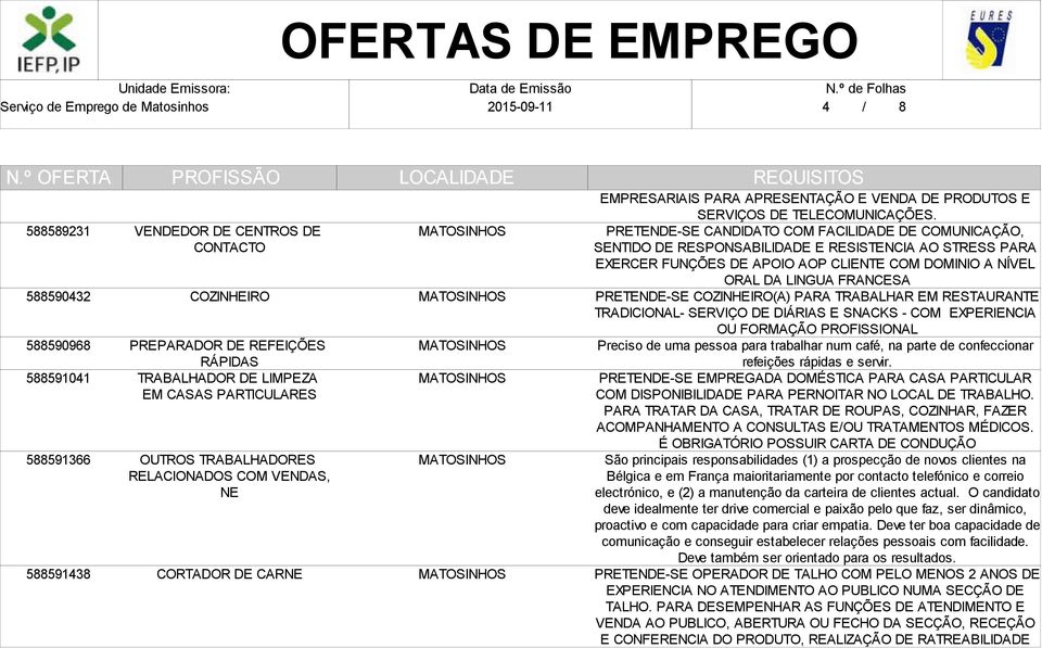 PRETENDE-SE CANDIDATO COM FACILIDADE DE COMUNICAÇÃO, SENTIDO DE RESPONSABILIDADE E RESISTENCIA AO STRESS PARA EXERCER FUNÇÕES DE APOIO AOP CLIENTE COM DOMINIO A NÍVEL ORAL DA LINGUA FRANCESA