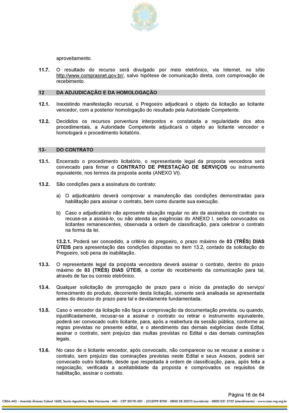 DA ADJUDICAÇÃO E DA HOMOLOGAÇÃO 12