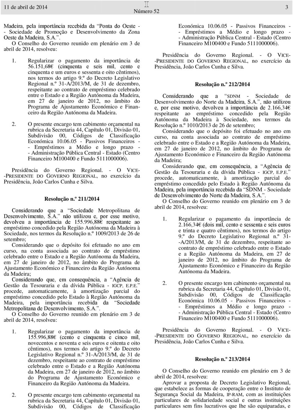 º 31-A/2013/M, de 31 de dezembro, respeitante ao contrato de empréstimo celebrado entre o Estado e a Região Autónoma da Madeira, em 27 de janeiro de 2012, no âmbito do Programa de Ajustamento