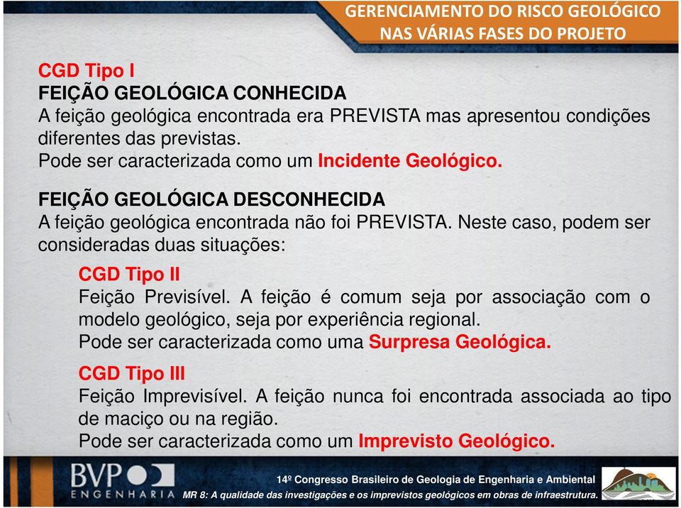 Neste caso, podem ser consideradas duas situações: CGD Tipo II Feição Previsível.