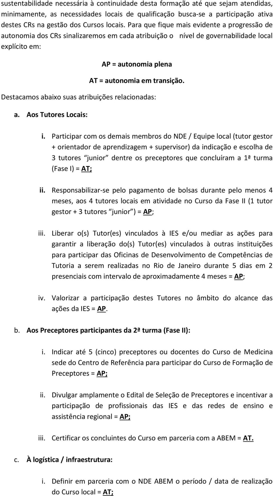 Destacamos abaixo suas atribuições relacionadas: a. Aos Tutores Locais: i.