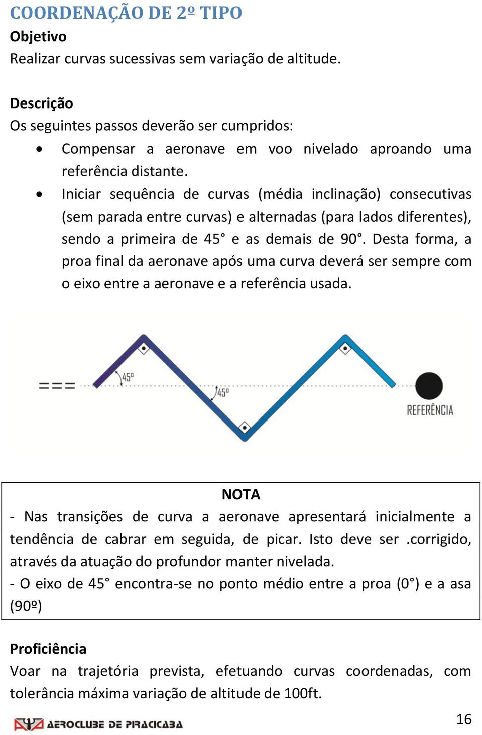 Iniciar sequência de curvas (média inclinação) consecutivas (sem parada entre curvas) e alternadas (para lados diferentes), sendo a primeira de 45 e as demais de 90.