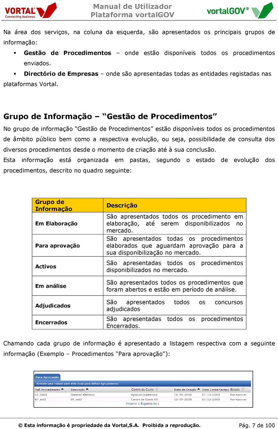 Grupo de Informação Gestão de Procedimentos No grupo de informação Gestão de Procedimentos estão disponíveis todos os procedimentos de âmbito público bem como a respectiva evolução, ou seja,