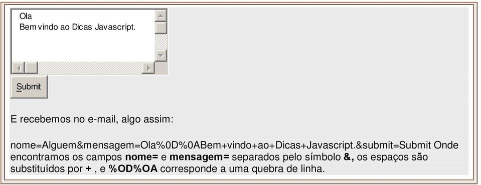 nome=alguem&mensagem=ola%0d%0abem+vindo+ao+dicas+javascript.